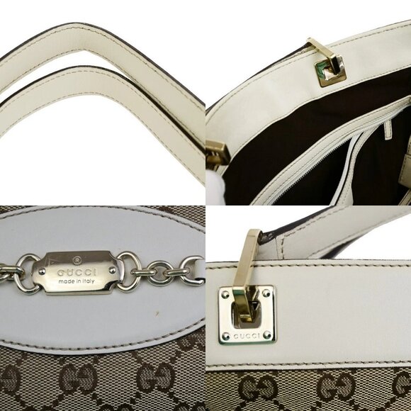 GUCCI Logo GG Pattern Shoulder Bag Canvas Leather Brown White GHW 76EE101 - Picture 8 of 14